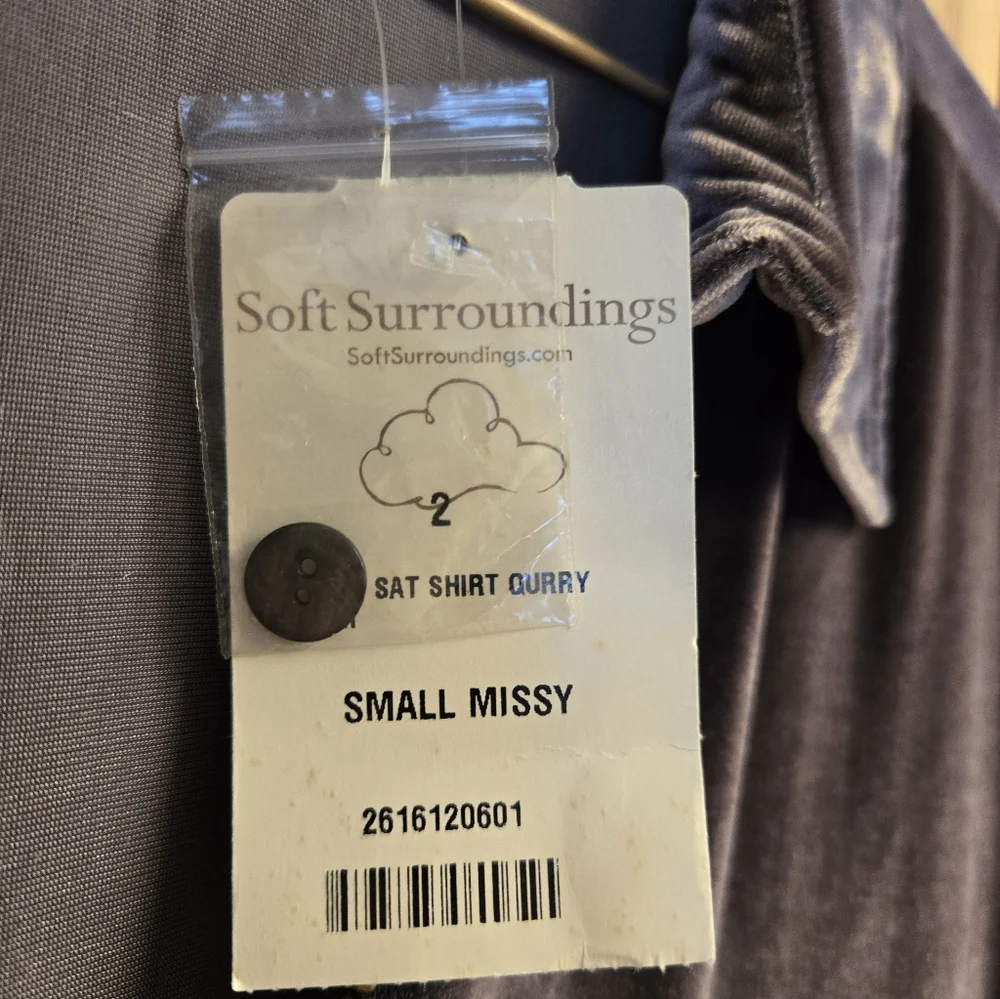 Soft Surroundings Vintage Gray Velvet Silk Blend Full Zip Blouse Sz Small - Picture 5 of 12